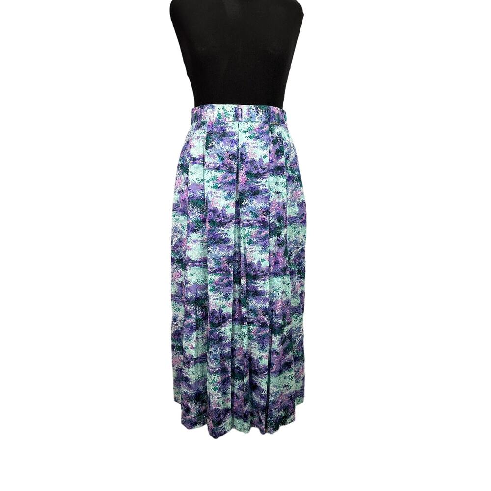 VTG 80s 90s Geiger Austria Women Watercolor Cotton Linen Blend Midi Skirt sz 38
